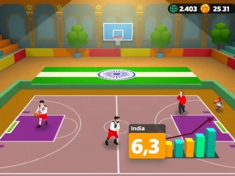 Bombay Hoopsters gameplay screenshot showing Indian-themed basketball court